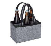 Relaxdays Bottle Carrier, 6 Glasses, Wine, Beer, Collect, Drinks, HxWxD: 15 x 24 x 15 cm, Felt, Transport Safely, Grey, 33 x 24 x 15 cm