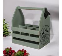 Bottle Carrier Rustic Green Wooden 6-Bottle Caddy with Opener 35x32x32 cm size