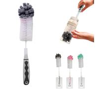 Bottle Cleaning Brush- 17" Long Sturdy Plastic Handle with Stiff Bristles | Compact and Ideal Durable, Flexible, Non-Slip Grip | Wine, Decanter, Narrow Neck Brewing Cleaner (Grey)