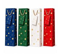 Bottle Gift Bags for Wine, 12 Pack Kraft Paper Bags with Tags, Four Colours | 13.7" Bottle Bags for Men and Women, Birthdays, Weddings, Christmas, Valentine's Day, Mother's Day, Father's Day and Parties