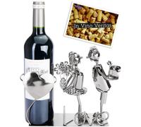 Bottle Holder Wine Stand Couple in Love Metal Rack Bar Tabletop + Gift Card