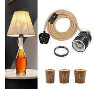 Bottle Lamp Kit Do It Yourself UK, E27 Ceramic Lamp Holder, 240CM Hemp Rope Cable, Bottle Light Kit, Including 3 Sizes of Stoppers, DIY Table Lamps Fitting for Various Bottles, Black