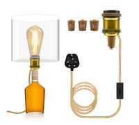 Bottle Lamp Kit, E27 Ceramic Lamp Holder, 240CM Hemp Rope Cable, Bottle Light Adaptor Kit with 3 Sizes of Stoppers, Light Kits Do It Yourself UK, DIY Table Lamp Fittings for Various Bottles, Bronze