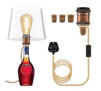 Bottle Lamp Kit, E27 Ceramic Lamp Holder, 240CM Hemp Rope Cable, Bottle Light Adaptor Kit with 3 Sizes of Stoppers, Table Lamp Kits Do It Yourself UK, Light Fittings for Various Bottles, Dark Red