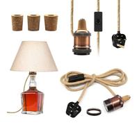 Bottle Lamp Kits, 2 Pack Bronze Bottle Lamp Adaptor Kit, Lamp Kits Do it Yourself, E27 Ceramic Lamp Holder with 240cm Plug and Switch, Brass Table Lamp Kit, Floor Lamp kit, with 3 Sizes of Stoppers