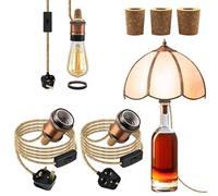 Bottle Lamp Kits, 2Pcs Lamp Kits for Do It Yourself, 8Ft Rose Gold Bottle Lamp Adaptor Kit E27 Ceramic Bottle Lamp Holder Brass Wine Bottle Table Lamp DIY Lampshade Kit for Home,3 Types of Bung