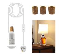 Bottle Light Kit, E14 Bottle Lamp Adaptor Kit, 240 cm Extended DIY Bottle Lamp Kit, Lamp Kits Do It Yourself, White DIY Lamp Fittings Kit for Table Lamp, 3 Sizes of Corks Include, for Bedroom,Office