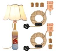 Bottle Lights Adaptor for DIY Table Lamps, Set of 2 Rose Gold Bottle Lamp Kit, E27 Metal-Ceramic Light Holder with Switch, 2.4m Hemp Cable and 3 Stoppers, Lamp Kits Do It Yourself for Mood Lighting