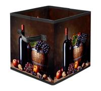 Bottle of Red Wine Fruit and Wooden Barrel (5) Foldable Fabric Storage Cubes with Reinforced Handles - Large Collapsible Organizer Bins for Blankets, Space-Saving Home Storage Solution