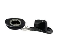 Bottle Opener Keychain with an Integrated Cowboy, Black I | Cowboy Hat-Shaped Polymer Body, Crown Cap Opening Task, Underside Insert and Short Attachment Chain for Carry