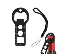 Bottle Opener with Strap - Portable Flat Bottle Opener Metal Keyring | Multifunctional 4-in-1 Tool with Lanyard for Beer Soda Outdoor Party Camping Bar Home Car