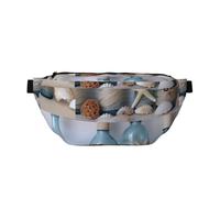 Bottle Seashell Print Bumbag Large Fanny Pack, Crossbody Waist Bag with Adjustable Strap Chest Bag for Hiking Travel Fitness and Daily Carry