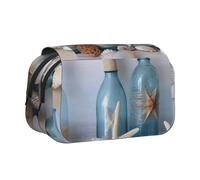 Bottle Seashell Printed Flip Pencil Case with 2 Compartments, Large Capacity, Portable Stationery Organizer for School, Travel and Art