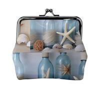 Bottle Seashell Printed Kiss-lock Coin Purse Wallet - Leather Mini Change Pouch Holder for Men Women