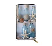 Bottle Seashell Printed Leather Wallet with 12 Card Holder and 246 Money Clip, Long Clutch for Men Women