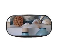 Bottle Seashell Printed Oxford Fabric Pencil Case with Spacious Design for School, Office, Travel - Multi-Use Stationery & Makeup Pouch
