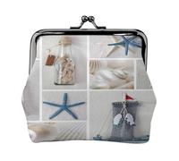 Bottle Seashell Sea Star Lighthouse Print Vintage Leather Change Purse Elegant Small Coin Purse for Women Coin Pouch Wallet Mini
