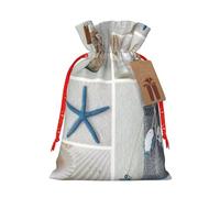 Bottle Seashell Starfish Lighthouse print Christmas Packing Bag Linen Bags with Drawstring Funny Wedding Present Bag