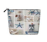 Bottle Seashell Starfish Lighthouse Print Makeup Bag Cosmetic Bag for Women Large Capacity Travel Makeup Bag Zipper Pouch