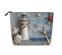 Bottle Seashell Starfish Lighthouse Printed Make up Bag Linen Toiletry Bag Personalized Travel Makeup Cosmetic Bag for Women Mom