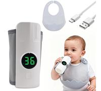 Bottle Warmer, Baby On the Go, 6 Temperature Levels, Wireless Milk Warmer with LED Temperature Display, 6000 mAh Baby Bottle Warmer, Portable Baby Bottle Warmer and Baby Bib for On the Go, Home