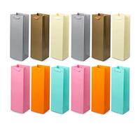 Bottle Wine Bag with Handles Bulk 12 Packs, Premium Paper Gift Bag Assorted Design, Single Wine Carry Bag, Perfect for Housewarming, Birthday, Anniversary, Wedding, Dinner Party