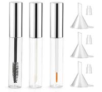 Bottle with Eye Lash Brush Empty | Mascara Empty Tube | 10ml Empty Mascara Tube and Wand Amber | Refillable Mascara Tube and Wand with Rubber Inserts and Funnels(Silver,1set)