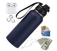 Bottle with Secret Compartment, Diversion Safe Water Bottle with Hidden Compartment, Stainless Steel Secret Storage Water Bottle for Valuables, Leak Proof Insulated Bottle for Money Keys Jewelry