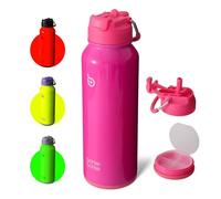 BOTTLEBOTTLE 40 oz Sports Water Bottle with Straw, Pill Holder, Insulated, Stainless Steel, Hot Pink, 1183.64 ml, Modern, Reusable, Wide Mouth, Cylindrical, Sports, Outdoor, Camping, Hiking, Pet Care