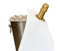 BOTTLECLOTHS - Classic Collection, Bottle Cloth with Metal Ring for Ice Buckets, Cotton, 42 cm, Corner Hole (White with Silver Ring, Pack of 1)