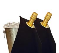 BOTTLECLOTHS - Classic Collection, Bottle Cloths with Metal Ring for Ice Buckets, Cotton, 42 cm, Corner Hole (Black with Gold Ring, Pack of 2)