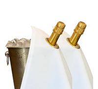 BOTTLECLOTHS - Classic Collection, Bottle Cloths with Metal Ring for Ice Buckets, Cotton, 42 cm, Corner Hole (White with Gold Ring, Pack of 2)
