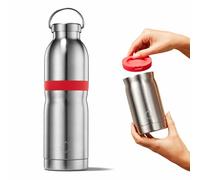 Bottlecup, 2-in-1 Reusable Water Bottle and Coffee Cup, BPA &, 530ml + 360ml, Naked Stainless Steel (Sunrise Red)