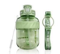 Bottled Joy Gallon Kids Water Bottle With Straw, 37oz Water Bottle With Strap, 1.1L Bottle Joy Sports Water Jug, BPA-Free and Tritan, Resuable Sports Water Bottle,Green