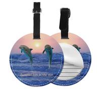 Bottlenose Dolphin At Sunrise,Luggage Tags Pu Leather Name Tag Travel Suitcase Identifier ID Tags Durable Baggage Label 2 pcs