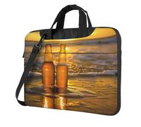 Bottles Beer Beach Sunset Time Print Laptop Bag Case 14 inch, Computer Sleeve Cover with Shoulder Strap and Handle Briefcase Carry Case for Men Women to Work School Travel