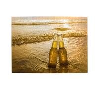 Bottles Beer Beach Sunset Time Printed Adults 500 Pieces Puzzles-Jigsaw Wooden Puzzle for Adults Elderly