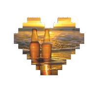 Bottles Beer Beach Sunset Time Printed Building Brick Heart Puzzle,Photo Heart-Shaped Puzzle - Personalized Jigsaw - Custom Picture Puzzle Valentines Day,30 Pieces