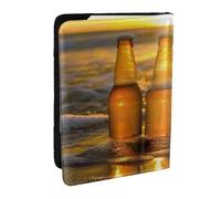 Bottles Beer Beach Sunset Time Printed Passport Holder - 6.5 x 4.5 Inch RFID Blocking Travel Wallet,Stylish Passport Cover,Lightweight Document Organizer for Cards