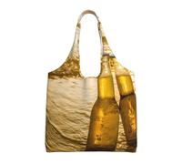 Bottles Beer Beach Sunset Time Printed,Reusable Tote Bags Grocery Bags Large Capacity Canvas Shopping Shoulder bag