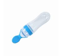 Bottles for Breastfeeding Babies, 90mL Silicone Toddler Feeding Bottle with Spoon Food Cereal Squeeze Feeder Hot (Blue)