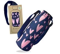 Bottlesoc Water Bottle Carrier with Shoulder Strap | Pink Hearts Design - Washable Cover for Walking & Travel | Eco Friendly Sleeve with Adjustable Strap | Stretchable & Reusable Water Bottle Holder