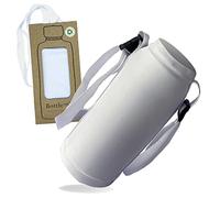 Bottlesoc Water Bottle Carrier with Shoulder Strap | White Design - Washable Cover for Walking & Travel | Eco Friendly Sleeve with Adjustable Strap | Stretchable & Reusable Water Bottle Holder
