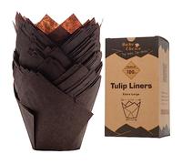 Bottom Diameter 6 cm,100 pcs Jumbo Muffin Cases,Tulip Muffin Cases for Baking,Natural Nordic Paper,Jumbo Size Cupcake Cases,Brown
