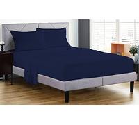 Bottom Fitted Sheets Stretches Up to 25cm Deep Mattress Pocket 100% Pure Egyptian Cotton 200 Thread Count Fitted Bedsheet Soft & Comfortable Hotel Quality Bottom Sheets (Navy, Single)