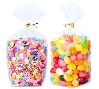Bottom Gusset Bags 100Pcs 4X6" Clear Cellophane Bags Plastic Gift Bags Cello Bags Treat Bags Bulk Party Favor Goodie Cookie with Gold Twist Tie