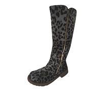 Bottom High Side Zipper Women's Leopard Boots Print Flat Top Fashion Women's Boots, gray, 9 UK