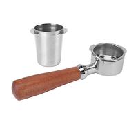 Bottomless Stainless Steel Portafilter, Bottomless Nude Portafilter with Powder Collection Cup and Wooden Handle (Silver)