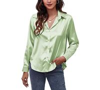 Botton Down Shirts Plain Blouses for Women Long Sleeve Tops Lapel White Shirts Solid Shirt for Ladies Office Work Business Party Top Wear Green M
