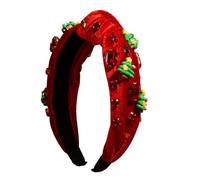 Bottone Glitter Christmas Headband for Woman Wide Brim Headbands with Santa/Tree Embellished for Girls Washing Face Sports, Red